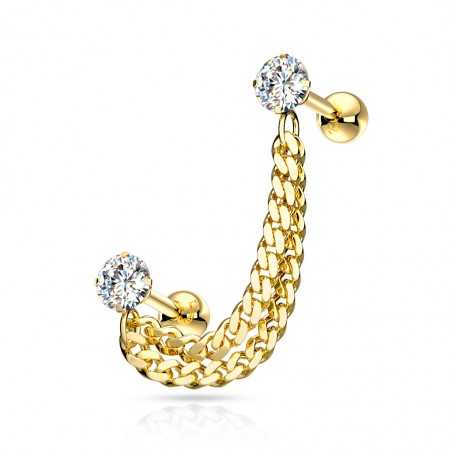 Ohrschmuck Helix mit Doppelkette gold Kristall