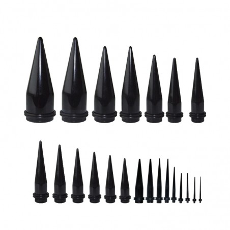 22 Stück Taper Dehnstab Acryl schwarz SET 1,6mm-24,5mm Komplett Set