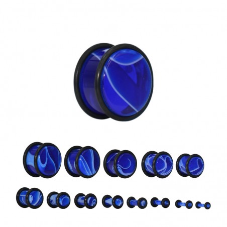 1 Paar Plug Acryl mit Gummiring blau marmoriert