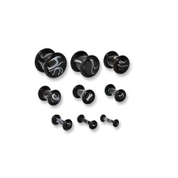 9 Stück Plug Acryl Gummiring schwarz marmoriet 1,6mm-10mm Set