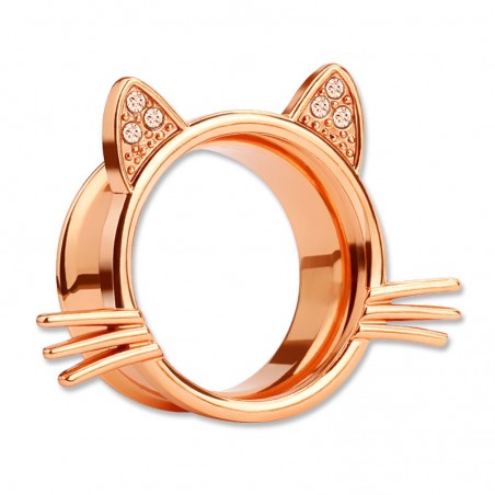 1 Paar Tunnel Stahl double flare Rosegold Katze Cat PVD
