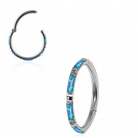 1,2mm Segmentring Clicker silber 1,2mm Opal blau seitlich