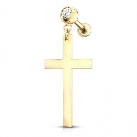 Tragus Helix Kreuz Hänger gold Kristall