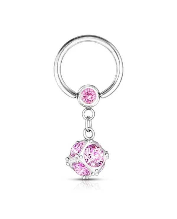 1,6mm Klemmkugelring Intimpiercing Hänger Kristall rosa