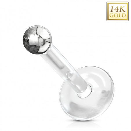 14kt Labret Push In PTFE Weissgold Ball 1,2mm*8mm*2mm