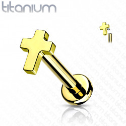 1,2mm Titan Labret Innengewinde Kreuz gold PVD