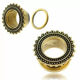 1 Paar Tunnel Stahl gold Tribal Schraubtunnel PVD