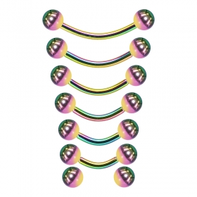 1,2mm - 1,6mm Curved Barbell Banana regenbogen Kugel PVD
