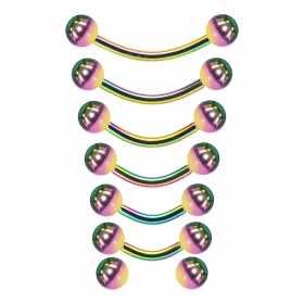 1,2mm - 1,6mm Curved Barbell Banana – Regenbogen mit Schraubkugeln