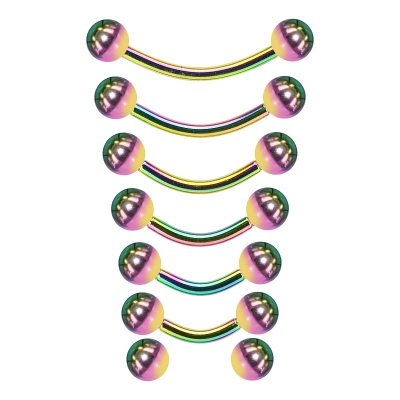 1,2mm - 1,6mm Curved Barbell Banana regenbogen Kugel PVD