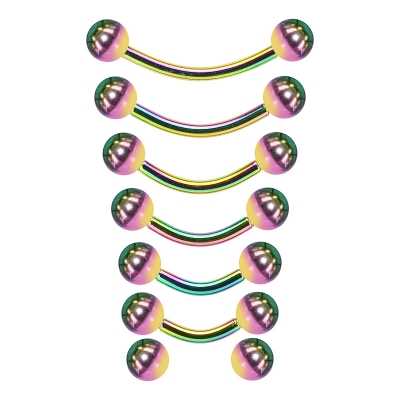 1,2mm - 1,6mm Curved Barbell Banana – Regenbogen mit Schraubkugeln