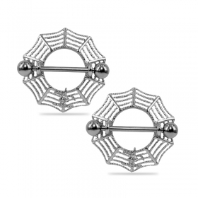 1 Paar Nippel Piercing Schild Spinnennetz Spinne silber