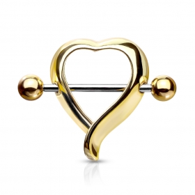 1 Paar Nippel Piercing gold Herz Heart Schild PVD