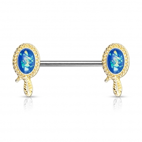 1 Paar Nippel Piercing Gold Schlange Opal blau glitzer PVD