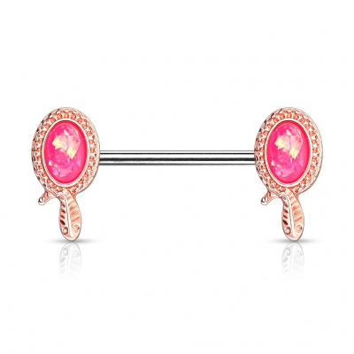 1 Paar Nippel Piercing Rosegold Schlange Opal pink glitzer PVD