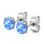 1 Paar Ohrstecker Stahl Silber Opal blau Größe wählbar