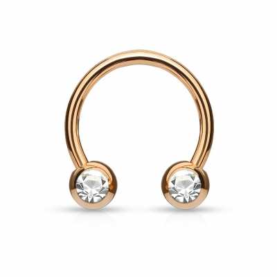 1,2mm Hufeisenring Septum Rosgegold CB Front Facing Kristall klar