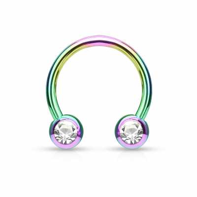 1,2mm Hufeisenring Septum regenbogen CB Front Facing Kristall klar