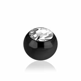 1,2mm - 1,6mm Gewinde Kugel – Schwarz, 316L Chirurgenstahl, Kristall, wählbare Größe