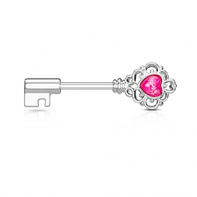 1 Paar Nippel Piercing Schlüssel silber Opal pink