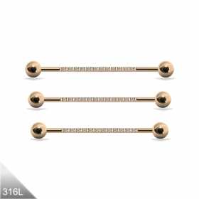 Industrial Piercing Roségold mit 12 Kristallen – 1,6mm Barbell in 32mm, 34mm oder 36mm