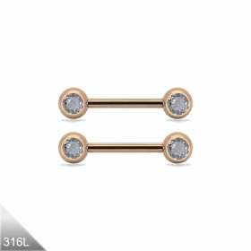 1 Paar Nippel Piercing Roségold mit Kristall – Länge 12mm oder 14mm 1 Paar Nippel Piercing Roségold mit Kristall – Länge 12mm oder 14mm