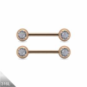 1 Paar Nippel Piercing Roségold mit Kristall – Länge 12mm oder 14mm 1 Paar Nippel Piercing Roségold mit Kristall – Länge 12mm oder 14mm