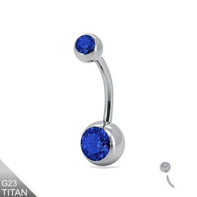 Titan Bauchnabelpiercing silber Kristalle blau lang