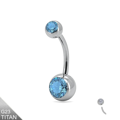 Titan Bauchnabelpiercing silber Kristalle aqua lang
